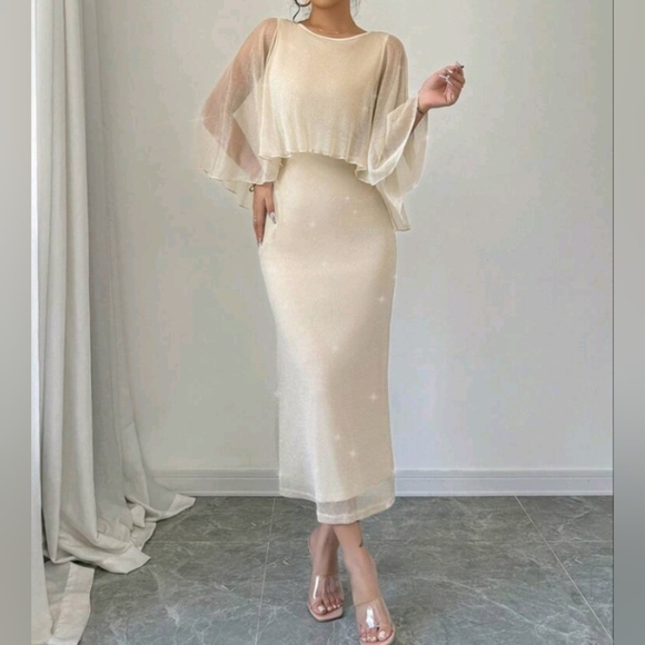 Women's Elegant Portrait Print Chiffon Dress Maxi Women Outfit - Picture 3 of 5